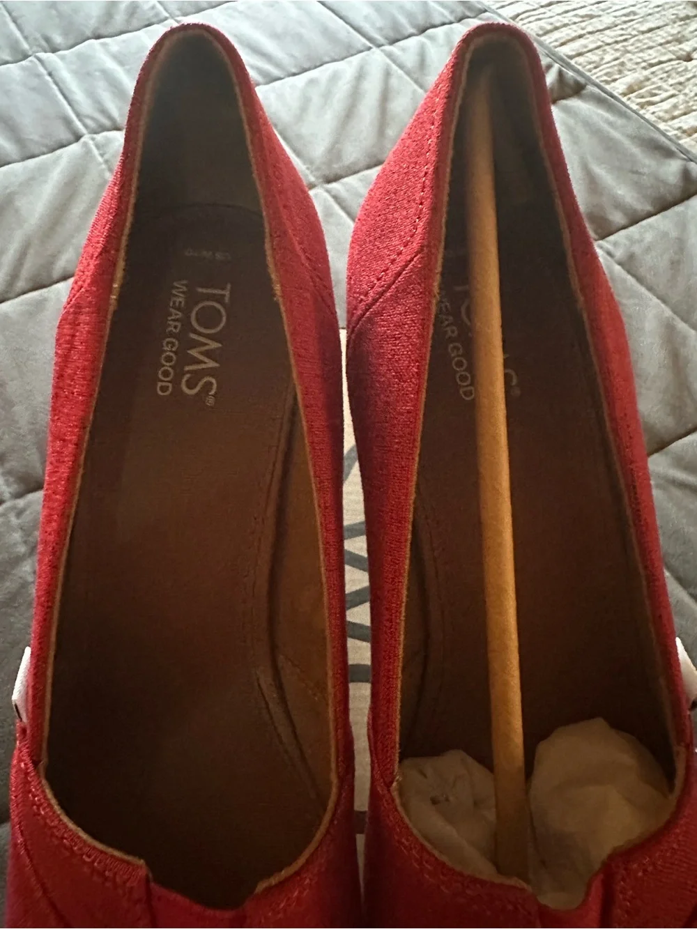TOMS Red Open-Toe Cork Wedge Sandals